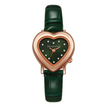 (Green) Heart Ladies Shaped Wristwatch With Alloy Case And Pin Buckle For Casual Wear