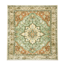 Washable Area Rug, 4.59' X 6.56', Green Non-Slip, Water Repellent, Pet Friendly, Easy to Clean, Vintage Floral Boho