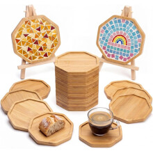 20 Pack Bamboo Mosaic Coaster Bases, 3.7 Inch Octagon Unfinished Wood Coasters for DIY Resin Art Crafts