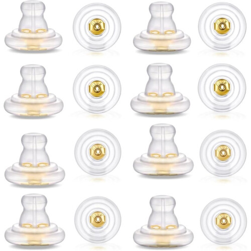 16pcs Earring Backs,  Silicone Earring Backs Replacements,Locking Secure Backs for Studs/Droopy Ears Gold