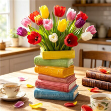 Vaso de Cerâmica em Formato de Livro, 18 cm, Lindo Vaso Decorativo para Estante, Ideal para Casa ou Escritório, Pequeno Presente para Amantes de