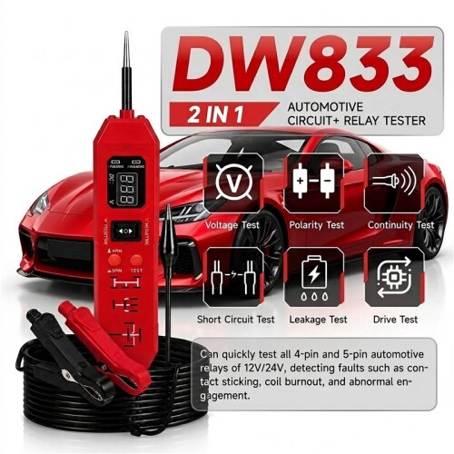 Upgraded DW833 Circuit Relay Tester 3-36V 4/5 Pin with LED Work Light 1