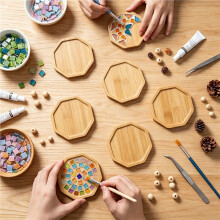 20 Pack Bamboo Mosaic Coaster Bases, 3.7 Inch Octagon Unfinished Wood Coasters for DIY Resin Art Crafts