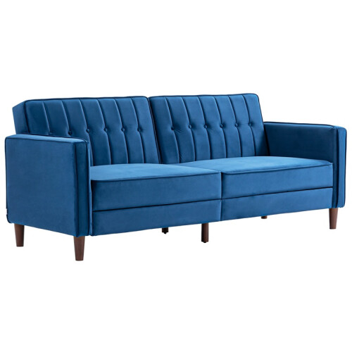 Velvet-Feel Three-Seater Sofa Bed - Blue 1