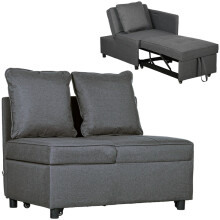 Convertible Single Sofa Bed with Thick Padded Seat, 3-in-1 Multi-Functional Sleeper Chair Bed with Magazine Pocket, for Living Room, Grey