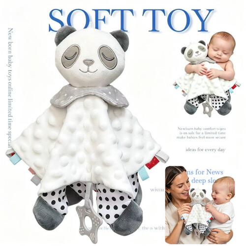 (Gray White Panda)Baby Plush Toy Comfort Pillow For Cognitive And Handeye Coordination Development 1