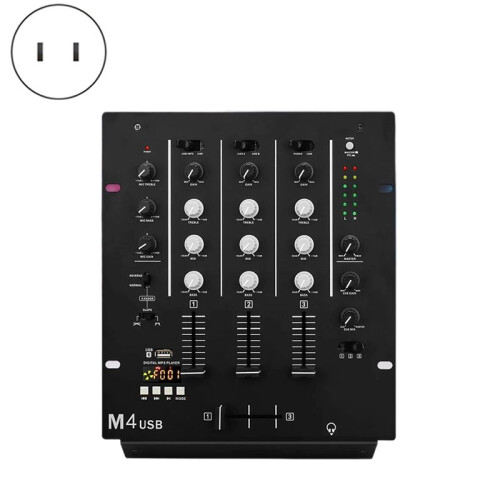 3-Channel USB DJ Mixer with Built-in Audio Interface 3-Band EQ Microphone Input and Replaceable Crossfader US Plug 2
