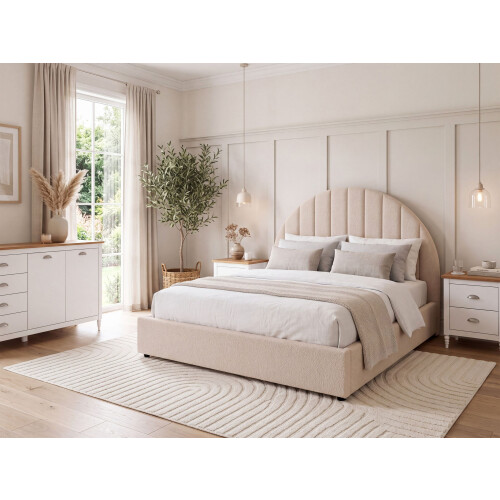 Beliani Ottoman Bed CHADENET Boucle Light Beige 140 x 200 cm (EU Double) 1