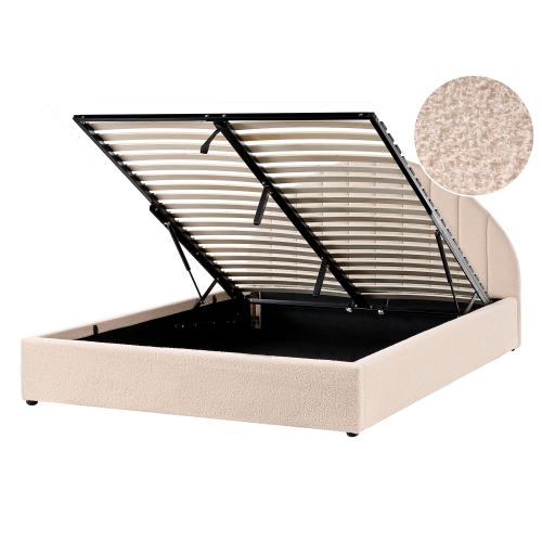 Beliani Ottoman Bed CHADENET Boucle Light Beige 140 x 200 cm (EU Double)