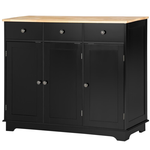 Sideboard with Rubberwood Top and Adjustable Shelves for Dining Room, Kitchen - Black 1