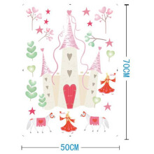 Autocollant mural enfant rose princesse château avec motif dessin animé et PVC facile à enlever