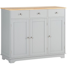 Sideboard with Rubberwood Top and Adjustable Shelves for Dining Room, Kitchen - Grey