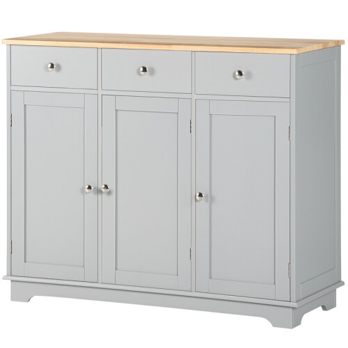Sideboard with Rubberwood Top and Adjustable Shelves for Dining Room, Kitchen - Grey 1