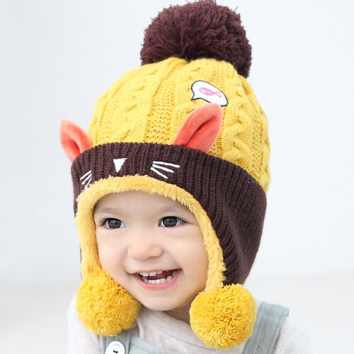 (Navy Blue)Children Hat Autumn Winter Knitted Plush Thickened Warm Ear Protective Caps 1