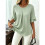 Blusas Básicas Plissadas de Manga Curta Soltas com Decote Redondo para Mulheres Verde Claro M 2