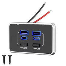 4-Port 12V-24V USB Charger Socket with Dual PD Type-C & QC 3.0 for Fast Charging