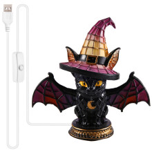 Colorful Cat Table Lamp Handcrafted Retro Resin Witches Lamp Gothic Witch Hat Night Light Halloween Decorations