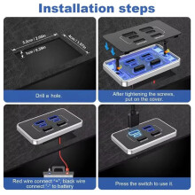 Carregador USB de 4 Portas 12V-24V com Dual PD Type-C e QC 3.0 para Carregamento Rápido