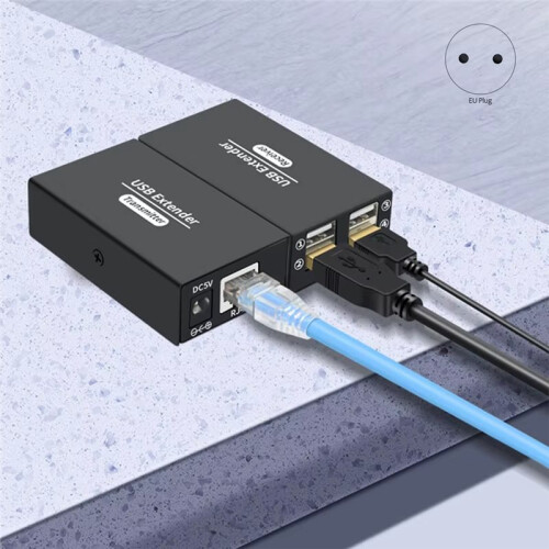 Extensor USB2.0 120M  4HUB Portátil USB A RJ45 para Monitoreo de Computadora, Extensión de Mouse, Cable de Red Único, Enchufe EU 1