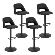 (Black, Set of 4) PU Bar Stools, Adjustable Swivel Breakfast Bar Chairs with Open Backrest