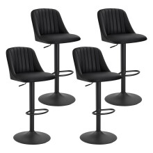 (Black, Set of 4) PU Bar Stools, Adjustable Swivel Breakfast Bar Chairs