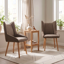 (Mocha Brown, Set of 2) Velvet Dining Chairs with Wooden Legs - GOEURVANT