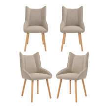 (Taupe, Set of 4) Velvet Dining Chairs with Wooden Legs - GOEURVANT