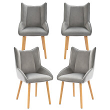 (Light Grey, Set of 4) Velvet Dining Chairs with Wooden Legs - GOEURVANT