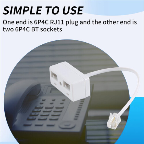 RJ11 Plug to Dual UK BT Telephone Socket Convertor 2