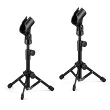 2 Pack Desk Mic Stand, Portable Foldable Tripod Microphone Stand with Mic Clip Holder, Adjustable Tabletop Stand