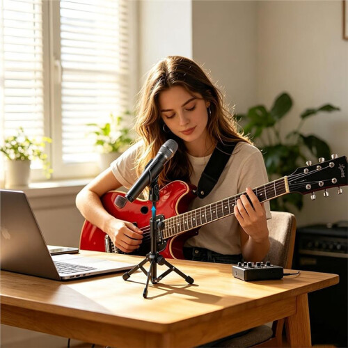 2 Pack Desk Mic Stand, Portable Foldable Tripod Microphone Stand with Mic Clip Holder, Adjustable Tabletop Stand 1