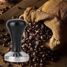 Coffee Tamper Barista Calibrated Espresso Coffee Powder Bean Press Hammer Base with Wooden Handle 53mm