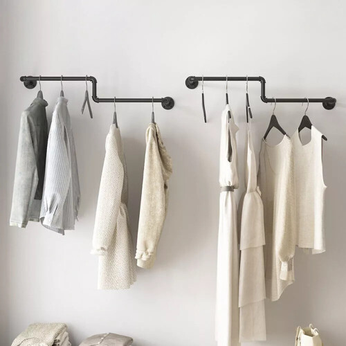 (One pack) 100cm Wall Mounted Clothes Rack Industrial Pipe Clothing Rail 1