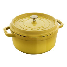 Cocotte de ferro fundido esmaltada - 24 cm (redonda) - 3,7 L - Amarelo - Tampa com picots