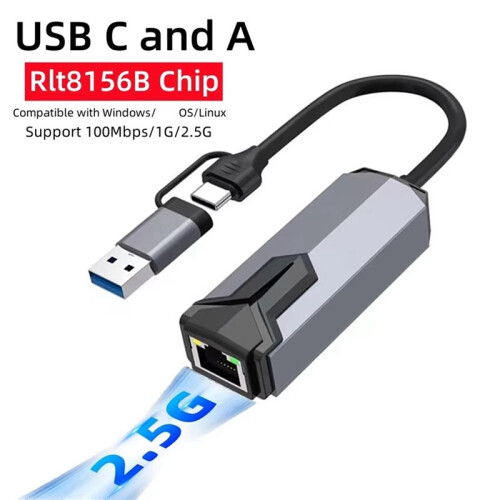 New 2.5G Wired Network Card USB 3.0 TYPE C RTL81527 Adapter 2500 Mbps High Speed for  Pro Computer Tablet 1