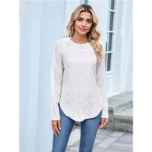 Camiseta Informal de Manga Larga para Mujer, con Cuello Redondo, Dobladillo Curvo y Botones en la Espalda, Estilo Moderno y Holgado. L