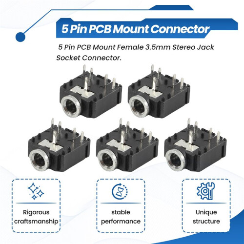 10 Pcs 5 Pin PCB Mount Female 3.5mm Stereo Jack Socket Connector 2