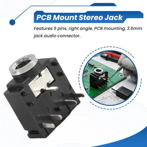 10 Pcs 5 Pin PCB Mount Female 3.5mm Stereo Jack Socket Connector 1