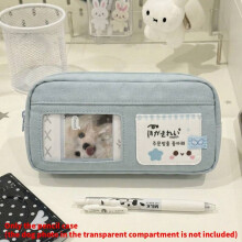 (Light Blue) Case Polyester Pen With Multiple Compartments And Cartoon Print Office For