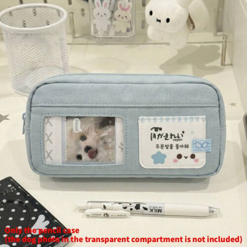 (Light Blue) Case Polyester Pen With Multiple Compartments And Cartoon Print Office For