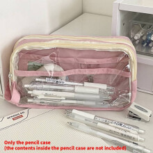 (Pink) Multilayer Clear Nylon Pen Holder With High Capacity And For Students Portable