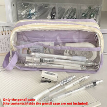 (Purple) Multilayer Clear Nylon Pen Holder With High Capacity And For Students Portable