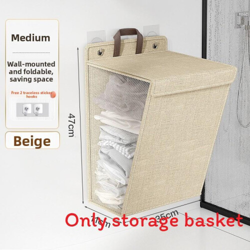 (Beige) Foldable Wallmounted Modern Laundry Basket With Handles For Bathroom Bedroom Use