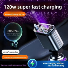 (Purple) Car With Charger Tensionadjustable Rgb Lighting Usb Fast Charge For Smartphones