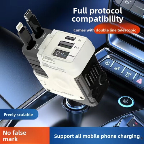 (White) Super Fast Charging Car Adapter With Cigarette Lighter And Typec Mobile Port For