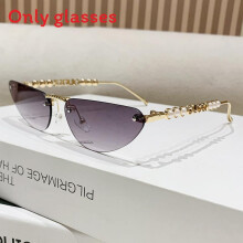 (Double Gray)Katzenbrille mit Kunstperlendekoration und Metallgestell für Freizeit