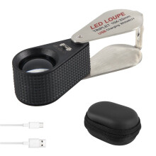 10x Jewelers Loupe with UV & LED Lights, Rechargeable 10x Loupe Magnifier 22mm Optical Glass Triplet Lens Jewelry Loupe