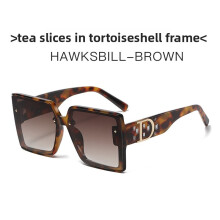 (Tortoise Tea)Trendy Square Sunglasses With Letter And Rhinestone Decorations For Outings