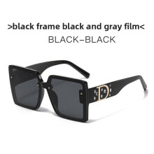 (Black Gray)Trendy Square Sunglasses With Letter And Rhinestone Decorations Outings For