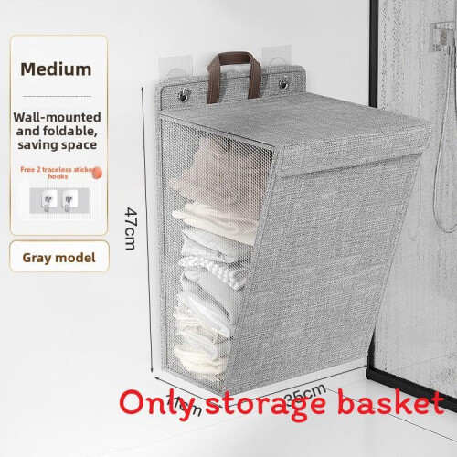 (Gray) Foldable Wallmounted Modern Laundry Basket With Handles For Bathroom Bedroom Use
